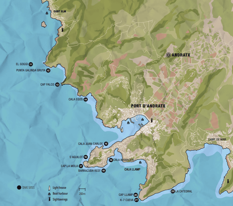 Karte der Schnorchelspots bei Sa Dragonera und Port d'Andratx